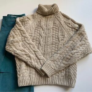 H&M Taupe Cable Knit Turtleneck Sweater